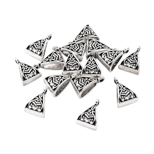 Bails, Tibetan Style, Hanger Links, Slider Bails, Ornate, Triangle, Antique Silver, Alloy, 15.5x10mm - BEADED CREATIONS