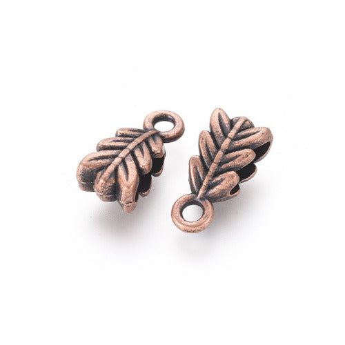 Bails, Tibetan Style, Tube Bails, Pendant Bails, Leaf Design, Red Copper, Alloy, 14x6.5mm - BEADED CREATIONS