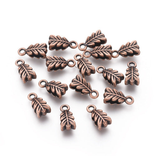 Bails, Tibetan Style, Tube Bails, Pendant Bails, Leaf Design, Red Copper, Alloy, 14x6.5mm - BEADED CREATIONS