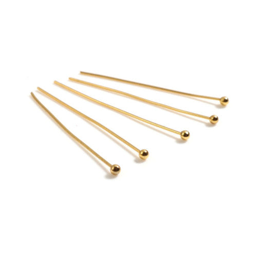 Ball Head Pins, 304 Stainless Steel, With 1.8mm Ball, Golden, 23 Gauge, 35mm - BEADED CREATIONS