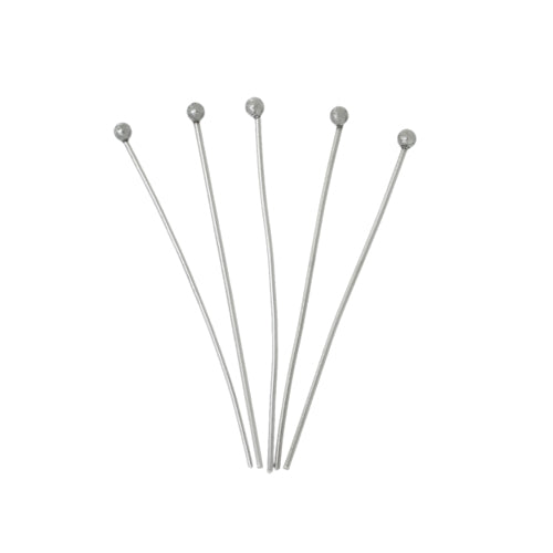 Ball Head Pins, 304 Stainless Steel, With 2mm Ball, Silver Tone, 21 Gauge, 34mm - BEADED CREATIONS