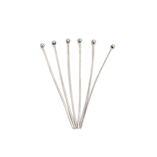 Ball Head Pins, 304 Stainless Steel, With 2mm Ball, Silver Tone, 21 Gauge, 40mm - BEADED CREATIONS