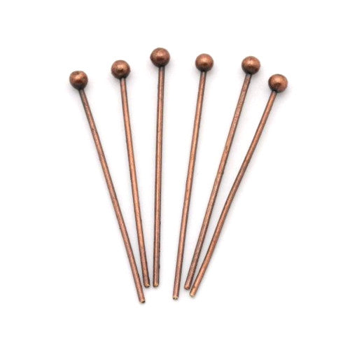 Ball Head Pins, Brass, With 1.5mm Ball, Red Copper, 24 Gauge, 20mm - BEADED CREATIONS