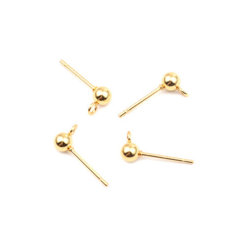 Ball Post Stud Earring Findings, 202 Stainless Steel, With 304 Stainless Steel Pins And Open Loop, Golden, 15x4mm - BEADED CREATIONS