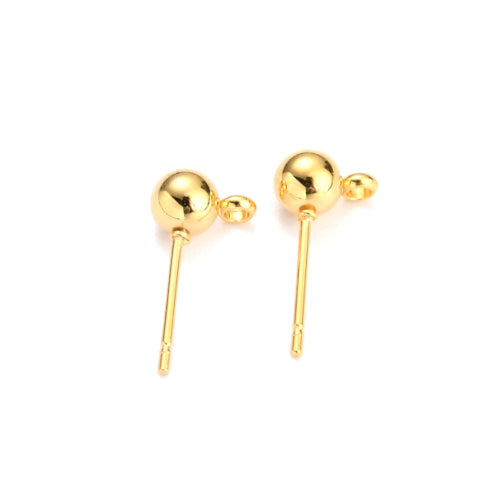 Ball Post Stud Earring Findings, 304 Stainless Steel, With 316 Surgical Stainless Steel Pins And Closed Loop, Golden, 16x8mm - BEADED CREATIONS