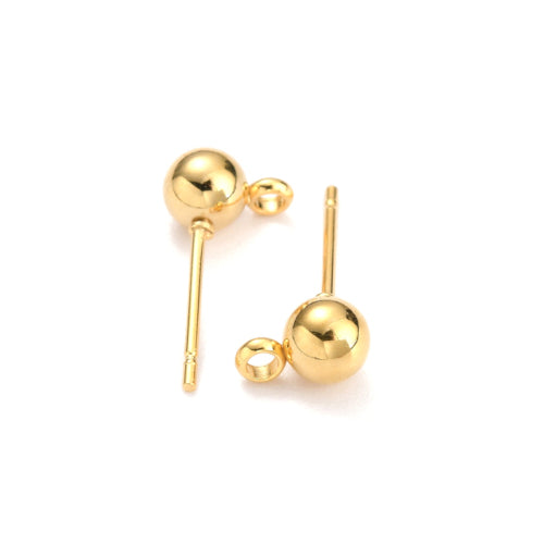 Ball Post Stud Earring Findings, 304 Stainless Steel, With 316 Surgical Stainless Steel Pins And Closed Loop, Golden, 16x8mm - BEADED CREATIONS