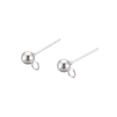 Ball Post Stud Earring Findings, 304 Stainless Steel, With Open Loop, Silver Plated, 15x7mm - BEADED CREATIONS