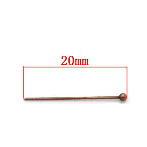 Ball Head Pins, Brass, Red Copper, 24 Gauge, 20mm - BEADED CREATIONS