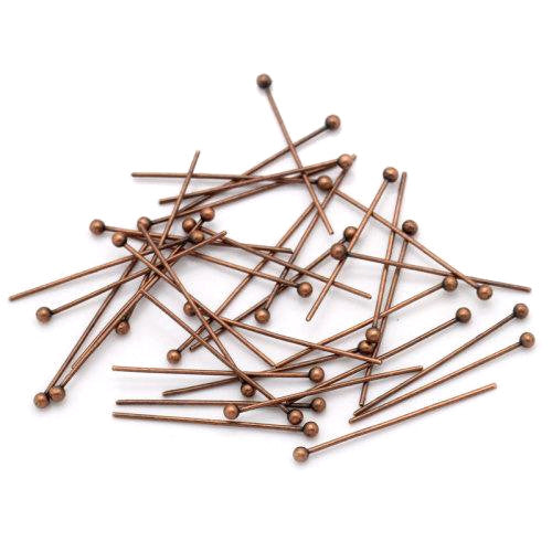 Ball Head Pins, Brass, Red Copper, 24 Gauge, 20mm - BEADED CREATIONS