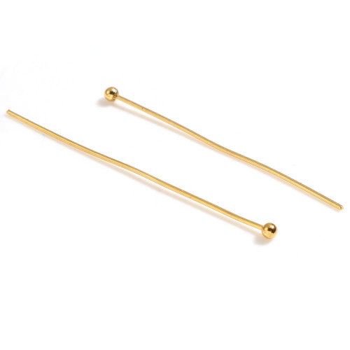Ball Head Pins, Stainless Steel, Gold Plated, 22 Gauge, 35mm - BEADED CREATIONS
