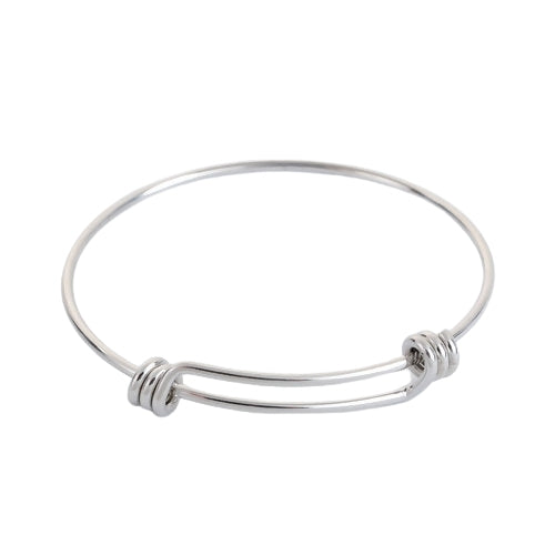 Bangles, 304 Stainless Steel, Adjustable Charm Bangles, Double Bar, Silver Tone, 19-21cm - BEADED CREATIONS