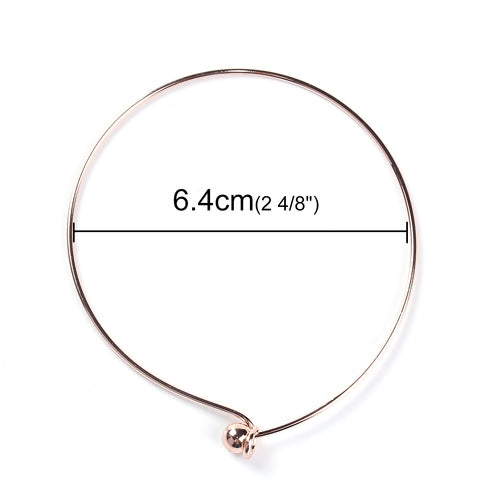Bangles, Brass, Adjustable Bangles, Single Bar, With Removable Ball End Cap, Rose Gold, 22cm - BEADED CREATIONS