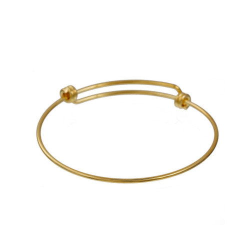Bangles, Brass, Adjustable Charm Bangles, Double Bar, Gold Plated, 21-26cm - BEADED CREATIONS