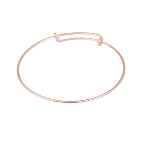 Bangles, Brass, Adjustable Charm Bangles, Double Bar, Rose Gold, 21-27cm - BEADED CREATIONS