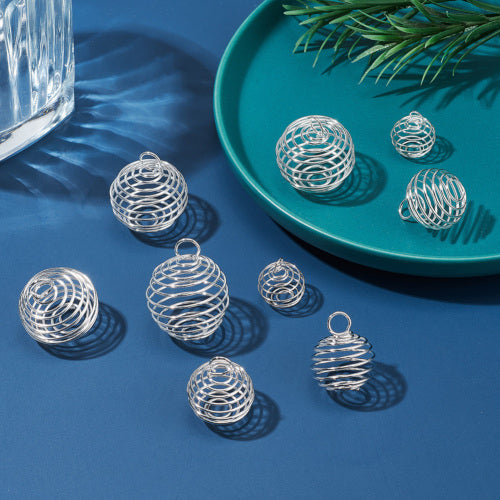Bead Cage Set, 3 Sizes, Spiral, Silver Plated, Iron, 15-28mm - BEADED CREATIONS