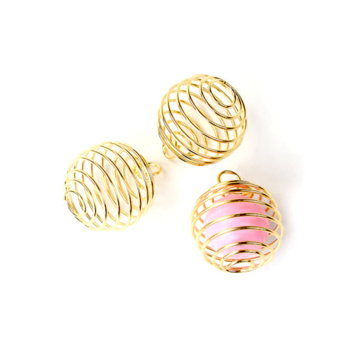 Bead Cage, Lantern, Spiral, Tapered, Oval, Gold Plated, Alloy, 25mm - BEADED CREATIONS