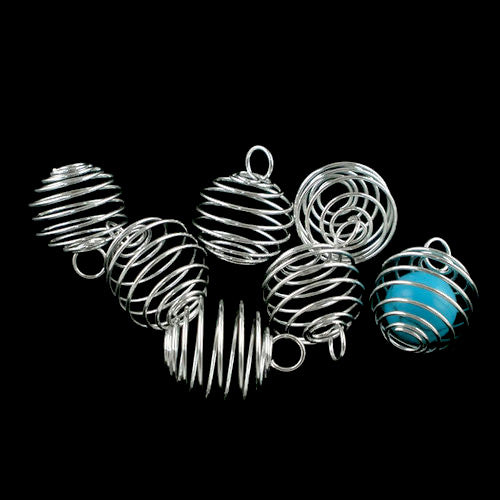 Bead Cage, Lantern, Spiral, Tapered, Oval, Silver Plated, Alloy, 25mm - BEADED CREATIONS