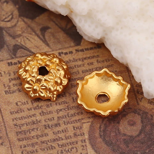 Bead Caps, Flower Design, 11x10mm, Round, Matt Gold, Fits 12mm Beads. Sold Individually - BEADED CREATIONS