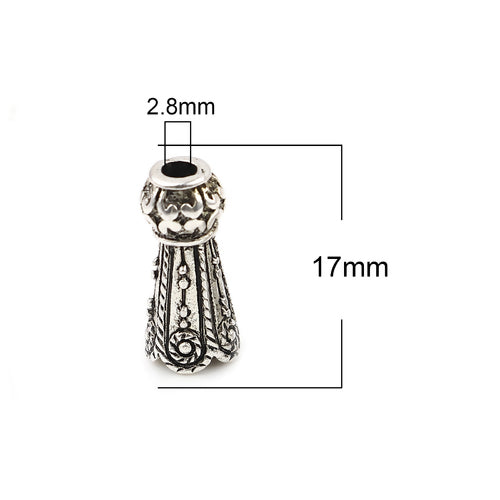 Bead Caps, Cone, Scalloped, Ornate, Antique Silver, Alloy, Fits 5mm Beads, 17x7mm - BEADED CREATIONS