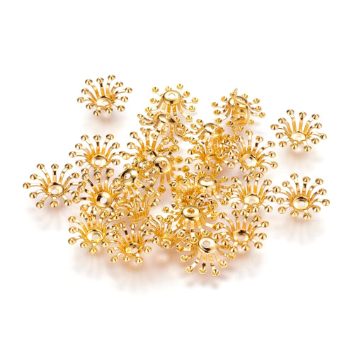 Bead Caps, Fancy, Multi-Petal, Flower, Burst, Gold Plated, Iron, 12-14x3.5mm - BEADED CREATIONS