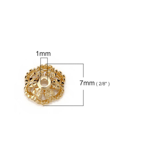 Bead Caps, Flower With Cutouts, 14K Gold Plated, Copper, 7x7mm, Fits 8mm Beads - BEADED CREATIONS