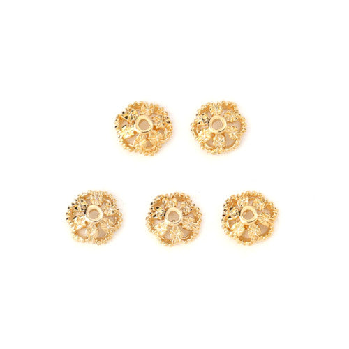 Bead Caps, Flower, 18K Gold Plated, Copper, 7mm, Fits Beads Size 8mm - BEADED CREATIONS