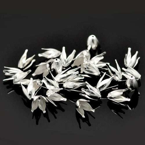 Bead Caps,  Lily Flower, Alloy, Silver Plated, Fits 10mm Beads, 13x8mm - BEADED CREATIONS