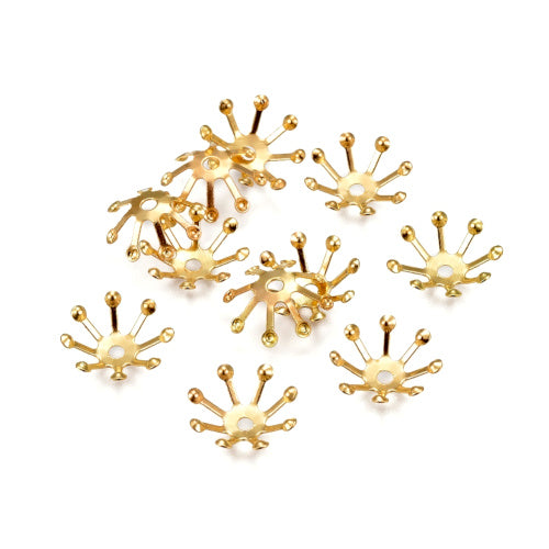 Bead Caps, Multi-Petal, Flower, Burst, Gold Plated, Iron, 11x3mm - BEADED CREATIONS
