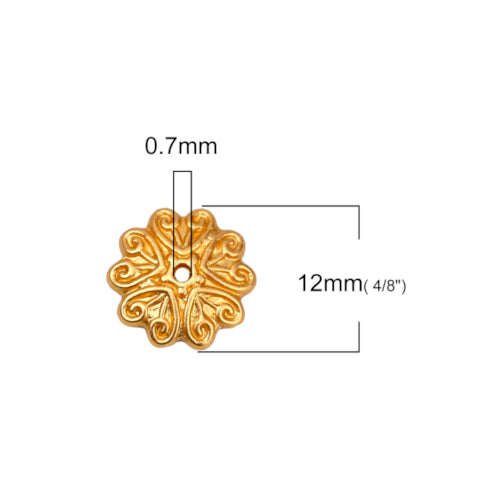 Bead Caps, Round, Ornate, Matt Gold, Alloy, 12mm, Fits Beads Size Up To 16mm - BEADED CREATIONS