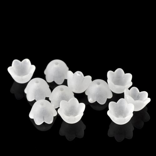 Bead Caps, Transparent, Acrylic, Tulip Flower, Lily of the Valley, Frosted, White, 10mm - BEADED CREATIONS