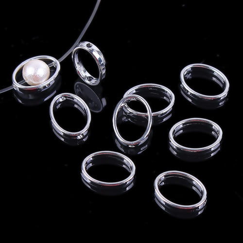 Bead Frames, Oval, Silver Tone, Alloy, 16x12mm, Fits Up To 8mm Beads - BEADED CREATIONS