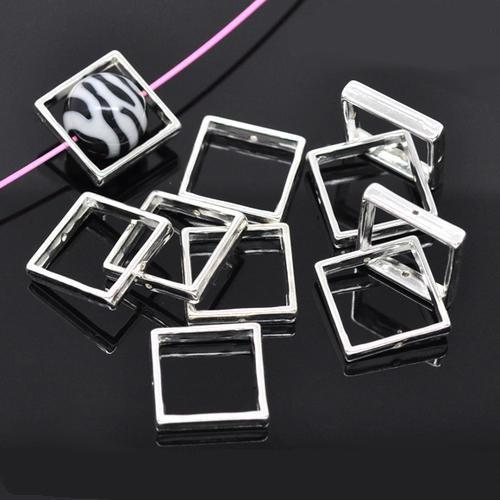 Bead Frames, Silver Plated, Metal, 20x20mm, Square, Fits Up To 15mm Bead, Sold Individually - BEADED CREATIONS