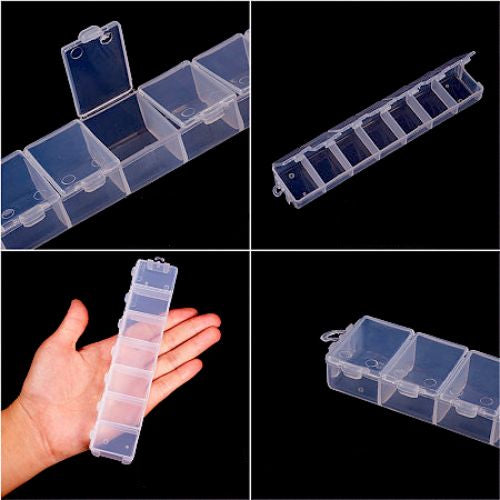 Bead Storage Containers, Storage Organizer, Rectangle With 7 Compartments, Plastic, Flip-Top, 20cm - BEADED CREATIONS