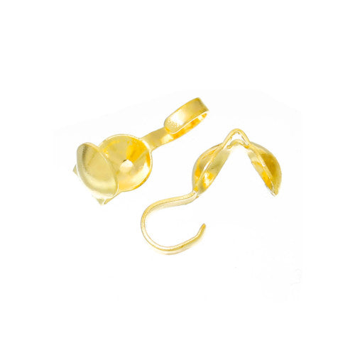 Bead Tips, Gold Plated, Alloy, Clamshell, Knot Covers, Bottom Clamp-On With Open Loop, 9mm - BEADED CREATIONS