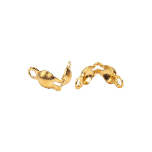 Bead Tips, Gold Plated, Alloy, Clamshell, Knot Covers, With Double Loop, 8mm - BEADED CREATIONS