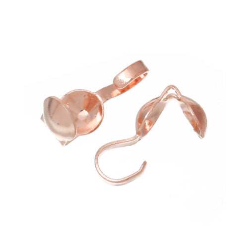 Bead Tips, Rose Gold, Iron, Calotte Ends, Clamshell Knot Cover, Bottom Clamp-On With Open Loop, 9mm - BEADED CREATIONS