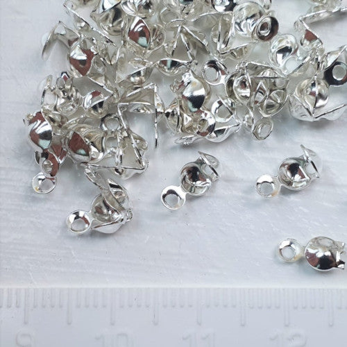 Bead Tips, Silver Tone, Alloy, Clamshell, Bottom Clamp-On With Closed Loop, 7.5mm - BEADED CREATIONS