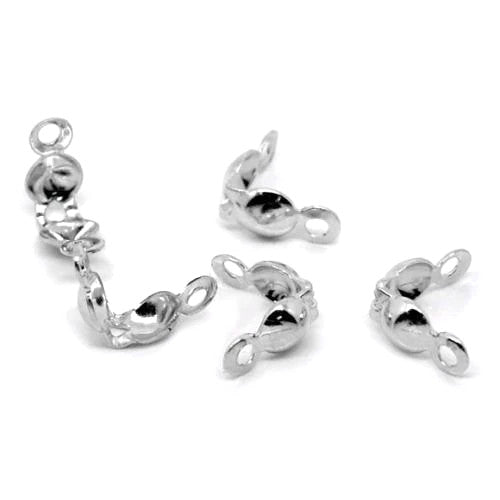 Bead Tips, Silver Tone, Alloy, Clamshell, Knot Covers, With Double Loop, 8mm - BEADED CREATIONS