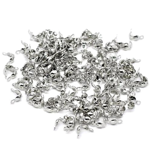 Bead Tips, Silver Tone, Alloy, Clamshell, Knot Covers, With Double Loop, 8mm - BEADED CREATIONS