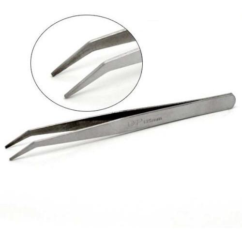 Beading Tweezers, Bent Nose, Silver Tone, Curved, 125mm - BEADED CREATIONS
