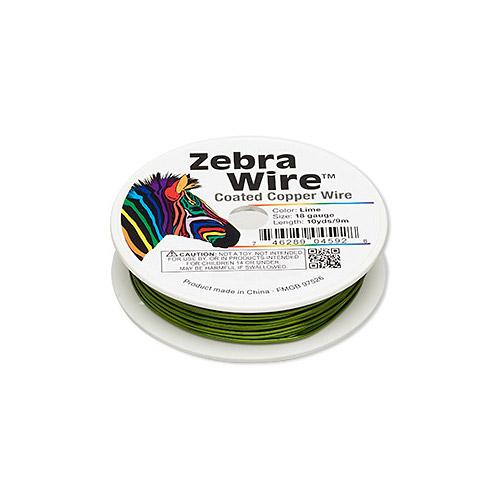 Beading Wire, Round, Copper, Zebra Wire™, Color Coated, Lime Green, 18 Gauge - BEADED CREATIONS