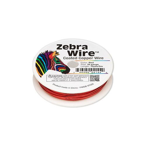 Beading Wire, Round, Copper, Zebra Wire™, Color Coated, Red, 18 Gauge - BEADED CREATIONS