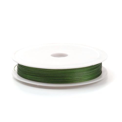 Beading Wire, Tiger Tail, Olive Green, 0.45mm, Round, Steel, 26 Gauge - BEADED CREATIONS