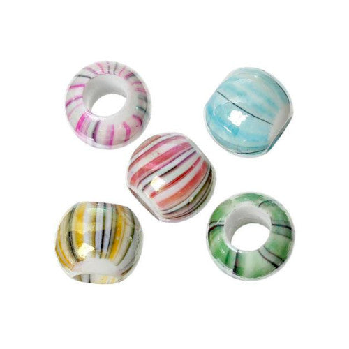 Beads, Acrylic, Round, Large Hole, AB, Candy Striped, Assorted, 12mm - BEADED CREATIONS