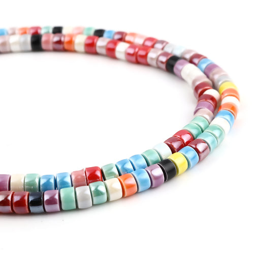 Beads, Ceramic, Cylinder, Assorted, Glazed, 6mm - BEADED CREATIONS