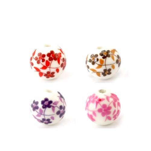 Beads, Ceramic, Round, Assorted, Floral, 12mm - BEADED CREATIONS