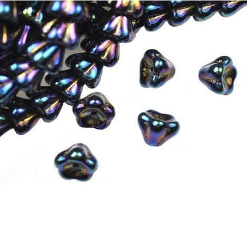 Beads, Czech Glass, Flower, Opaque, Blue Iris, 6mm - BEADED CREATIONS