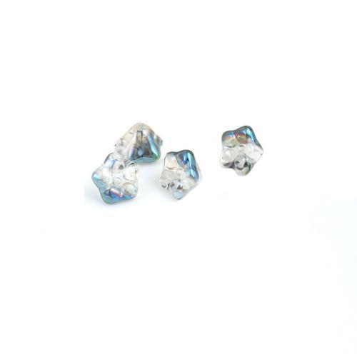 Beads, Czech Glass, Flower, Opaque, Blue, AB, Half Coated, 8mm - BEADED CREATIONS