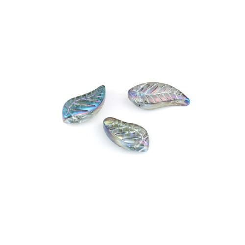 Beads, Czech Glass, Leaf, Top Drilled, Translucent, Aqua Blue, AB, 16mm - BEADED CREATIONS