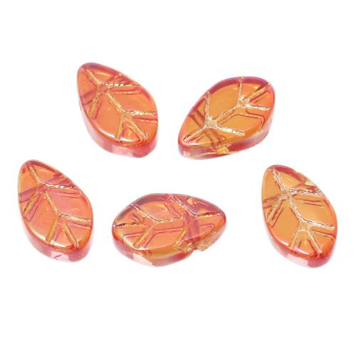 Beads, Czech Glass, Leaf, Top Drilled, Translucent, Orange, Red, AB, 11mm - BEADED CREATIONS